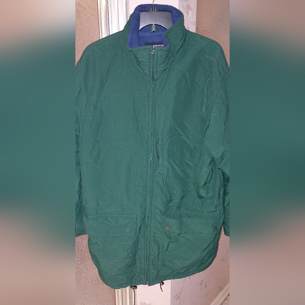 Lands End Mens Medium Hunter Green Jacket Anarock Fleece Lining